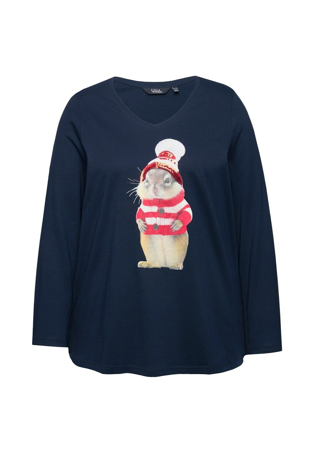 

Топ с длинными рукавами CHRISTMAS SQUIRREL GRAPHIC Ulla Popken, темно-синий