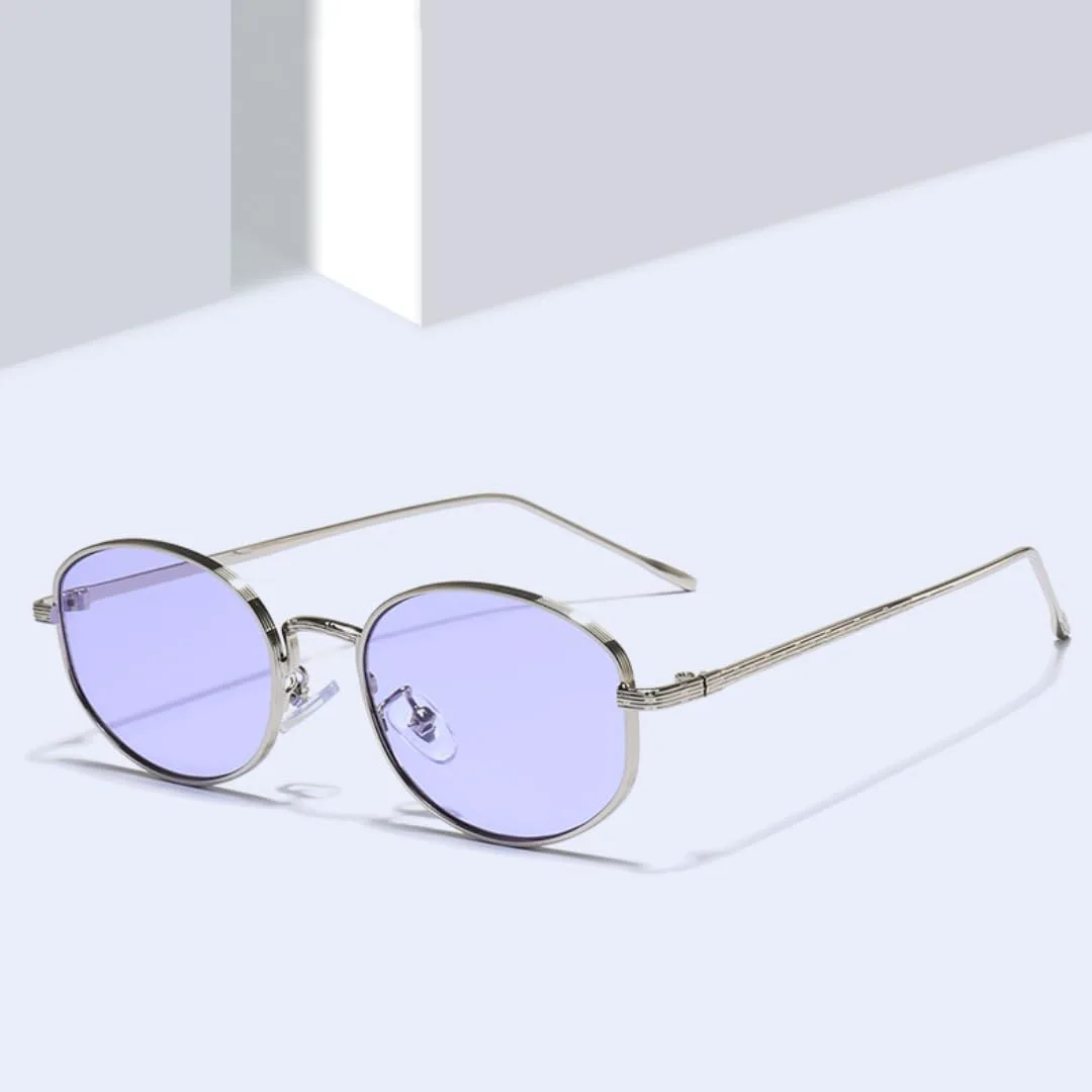 

Модные овальные солнцезащитные очки для женщин и мужчин с защитой от УФ-излучения UV400, матовая металлическая оправа, в стиле панк TVTBBVV, Silver Purple