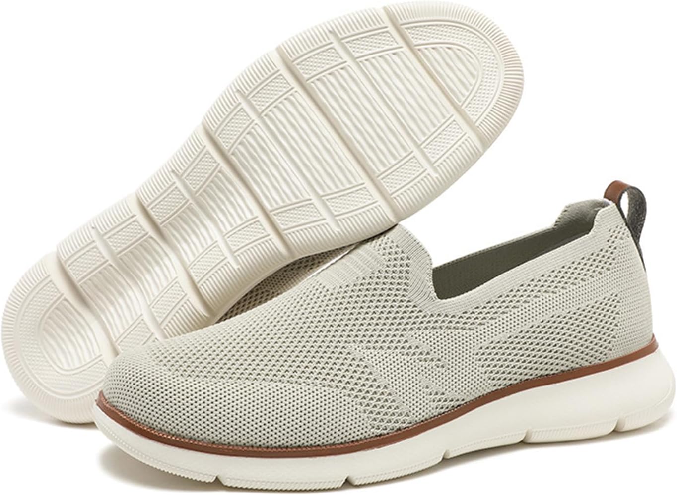 

Мужские вязаные дышащие сетчатые кроссовки, удобные легкие слипоны, мягкая повседневная обувь для прогулок, для деловых, вечерних и официальных мероприятий Etoryoox, бежевый