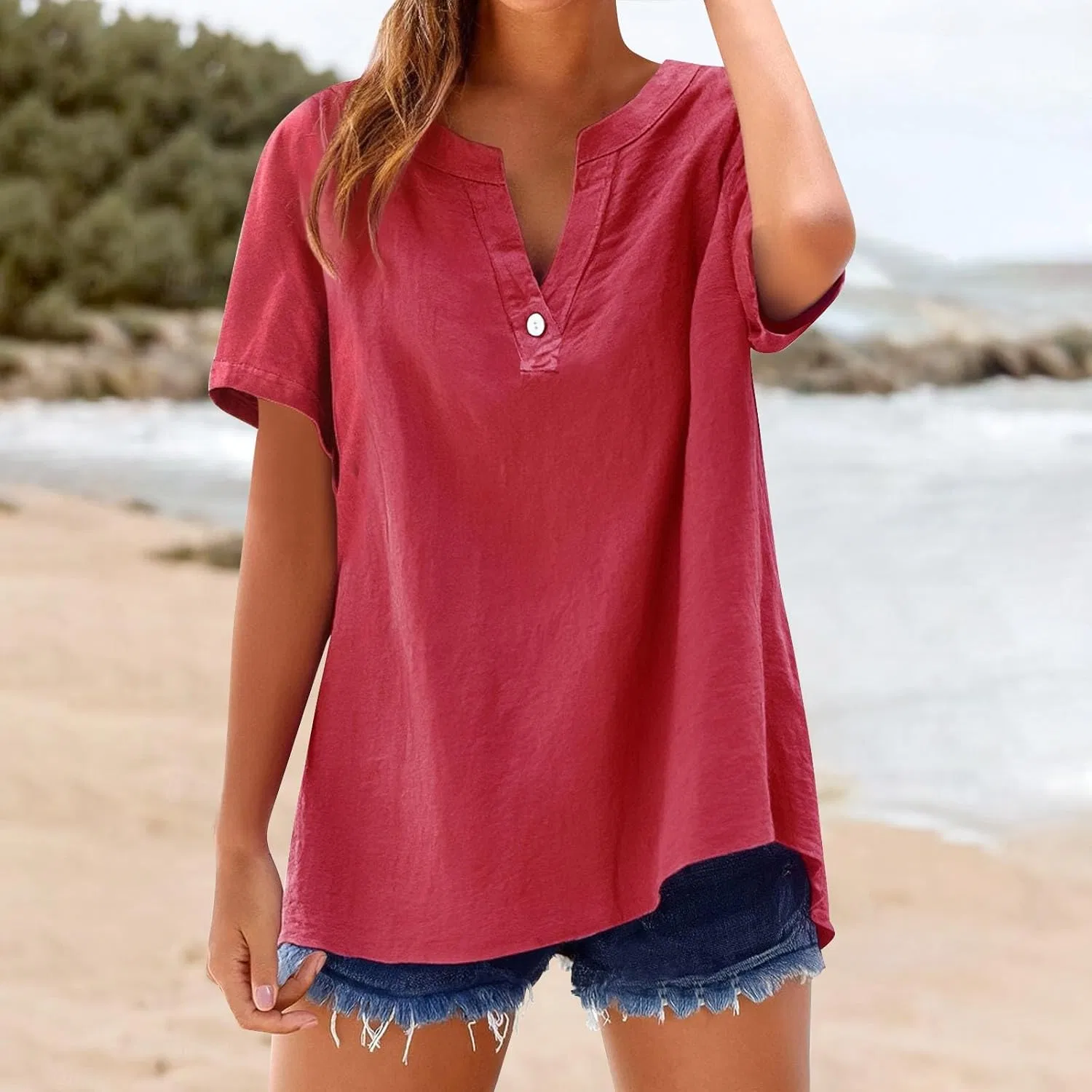 Блуза свободного кроя Button Shirt Top, красный — фото 3