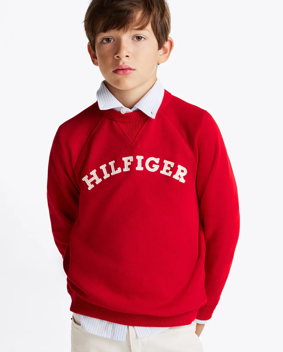 

Свитшот для мальчика с круглым вырезом и вышитым логотипом спереди Tommy Hilfiger, красный