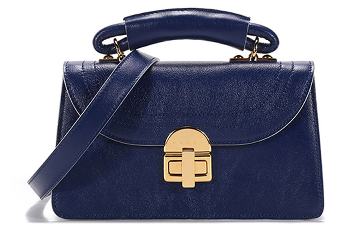 

Кожаная плечевая сумка через плечо, женская голубая MARNI