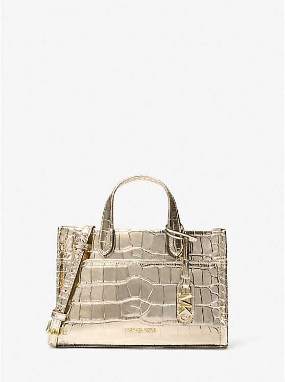 

Сумка-мессенджер Gigi Small из металлизированной кожи с тиснением под крокодила Michael Kors, золотой
