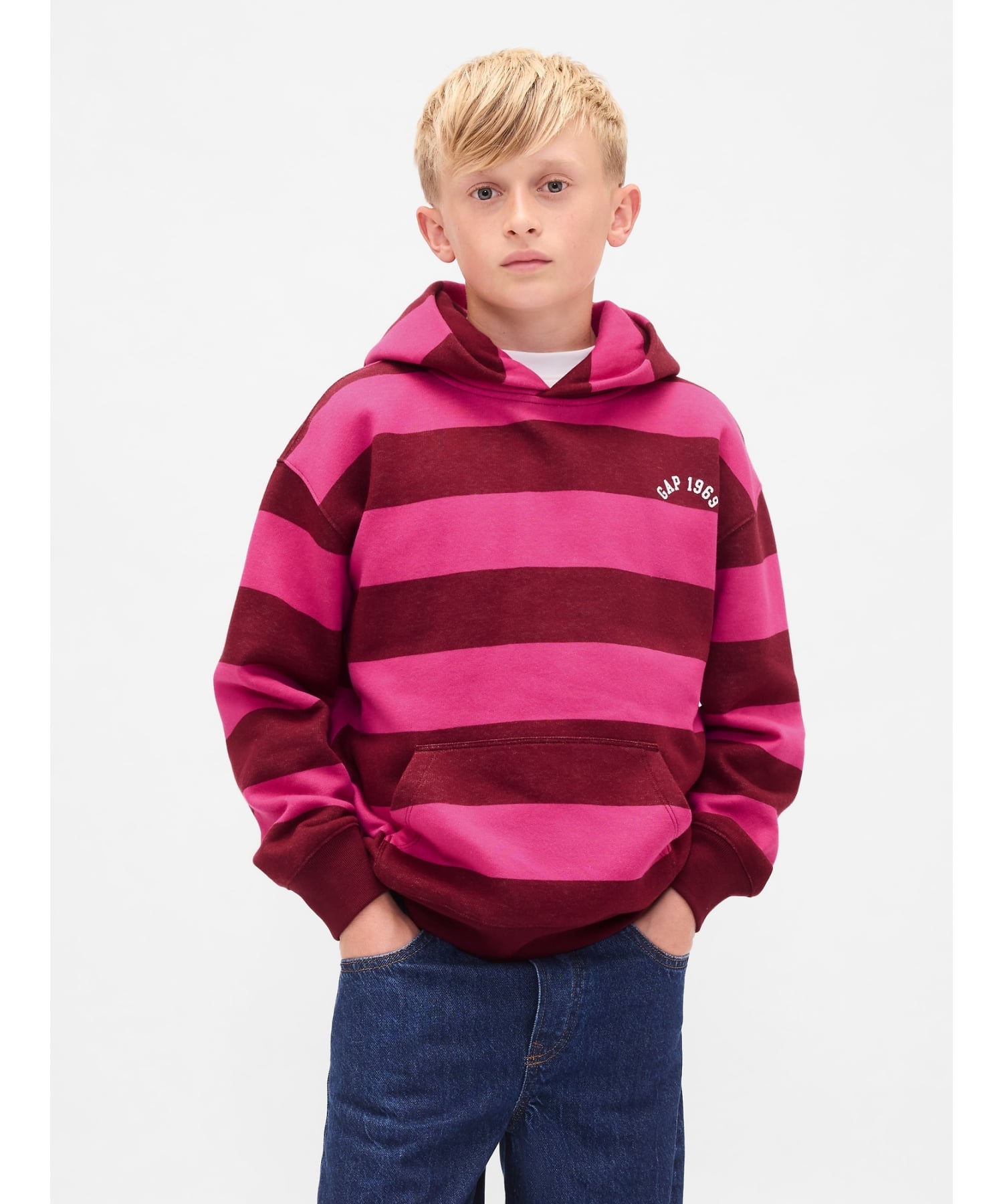 (K) Толстовка с логотипом GAP в полоску в стиле регби (детская), BRIGHT_FUCHSIA