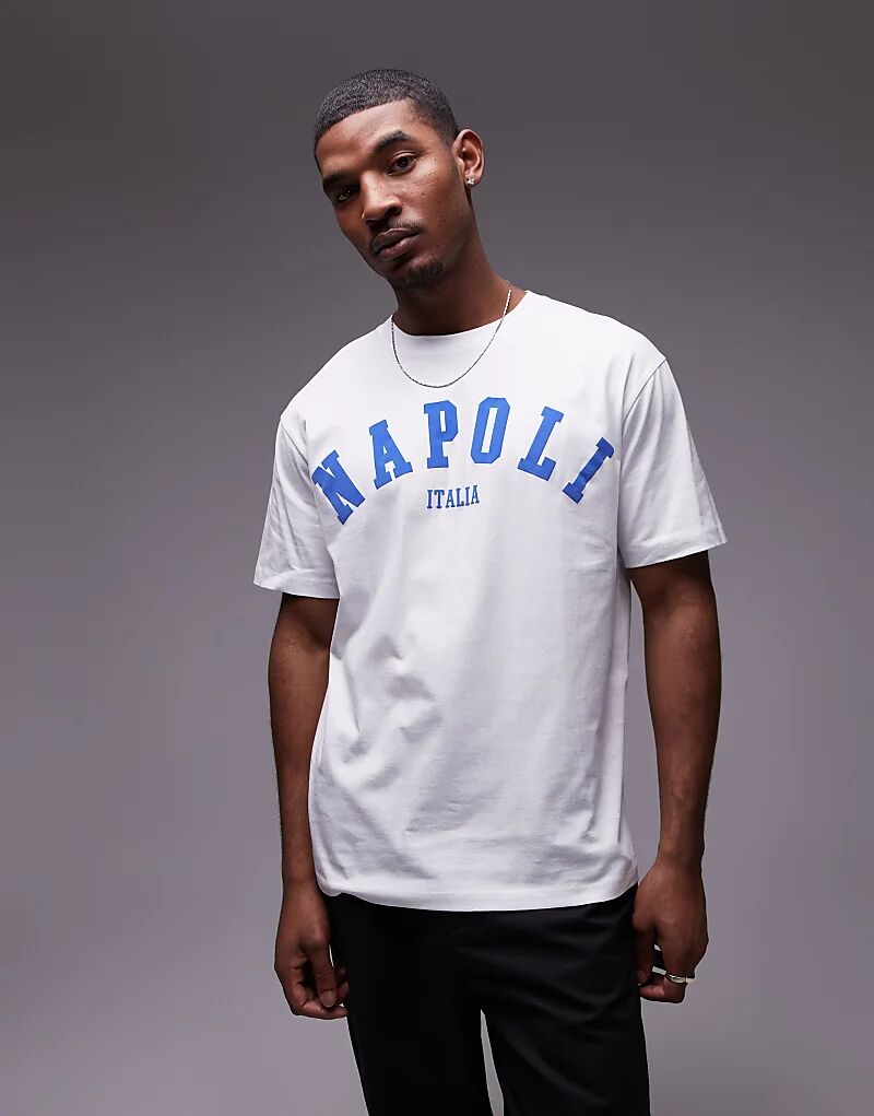 

Футболка свободного кроя с принтом Napoli белого цвета Topman