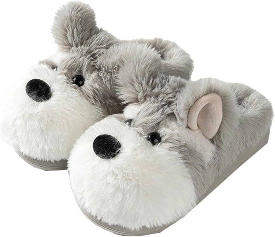 

Меховые тапочки-шнауцеры для женщин и мужчин, теплые зимние тапочки, стиль для пар, милые домашние обувь Yafirgeer, светло-серый