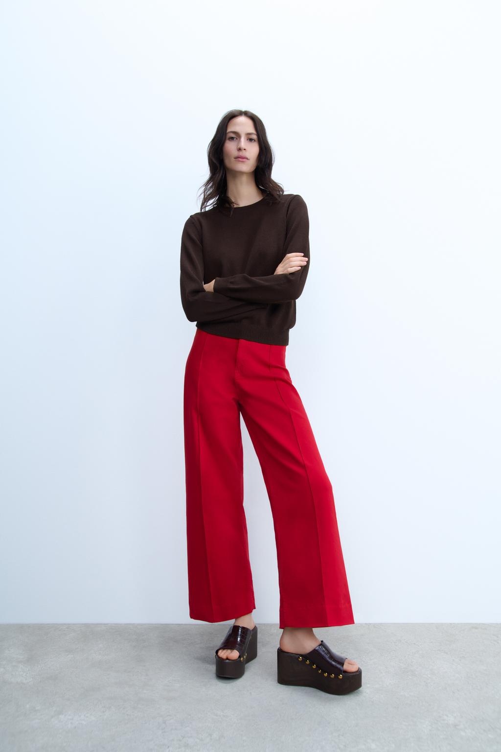 

Широкие джинсы с высокой талией ZARA, красный