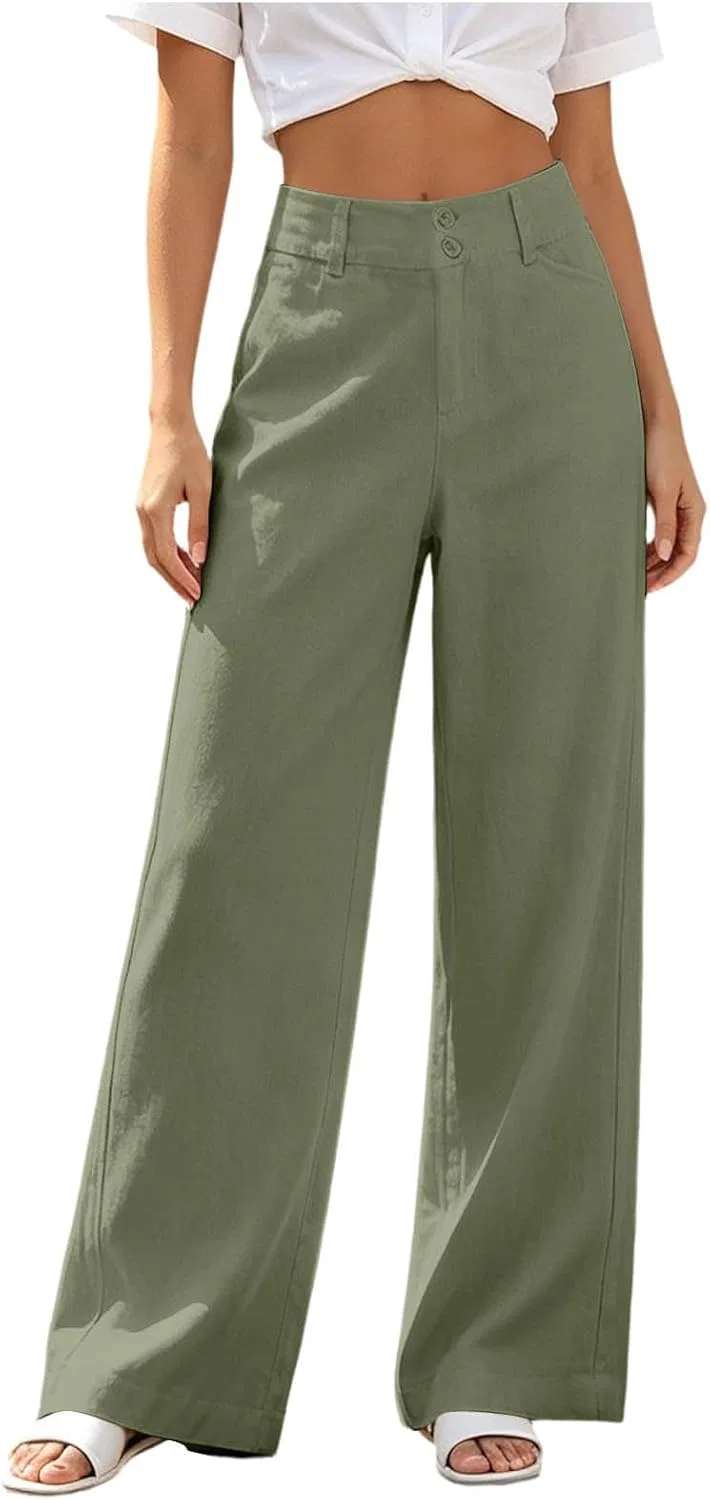 Джинсы свободные, Women's Cross Hem Wide Leg Jeans High Waisted Loose Fit Denim Pants with Pockets Summer Casual Beach Vacation Clothes, Army Green