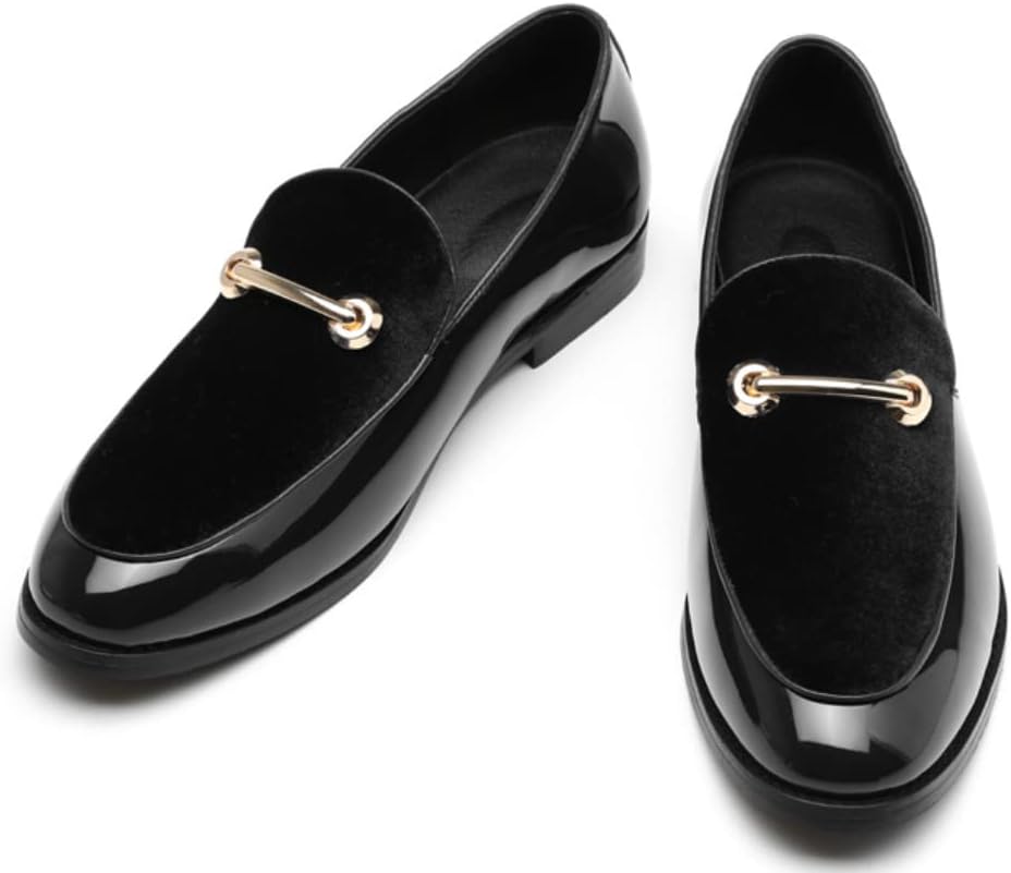 

Мужские бархатные лакированные лоферы на низком ходу для официальных мероприятий, бизнеса и вечеринок Fenlogft, черный