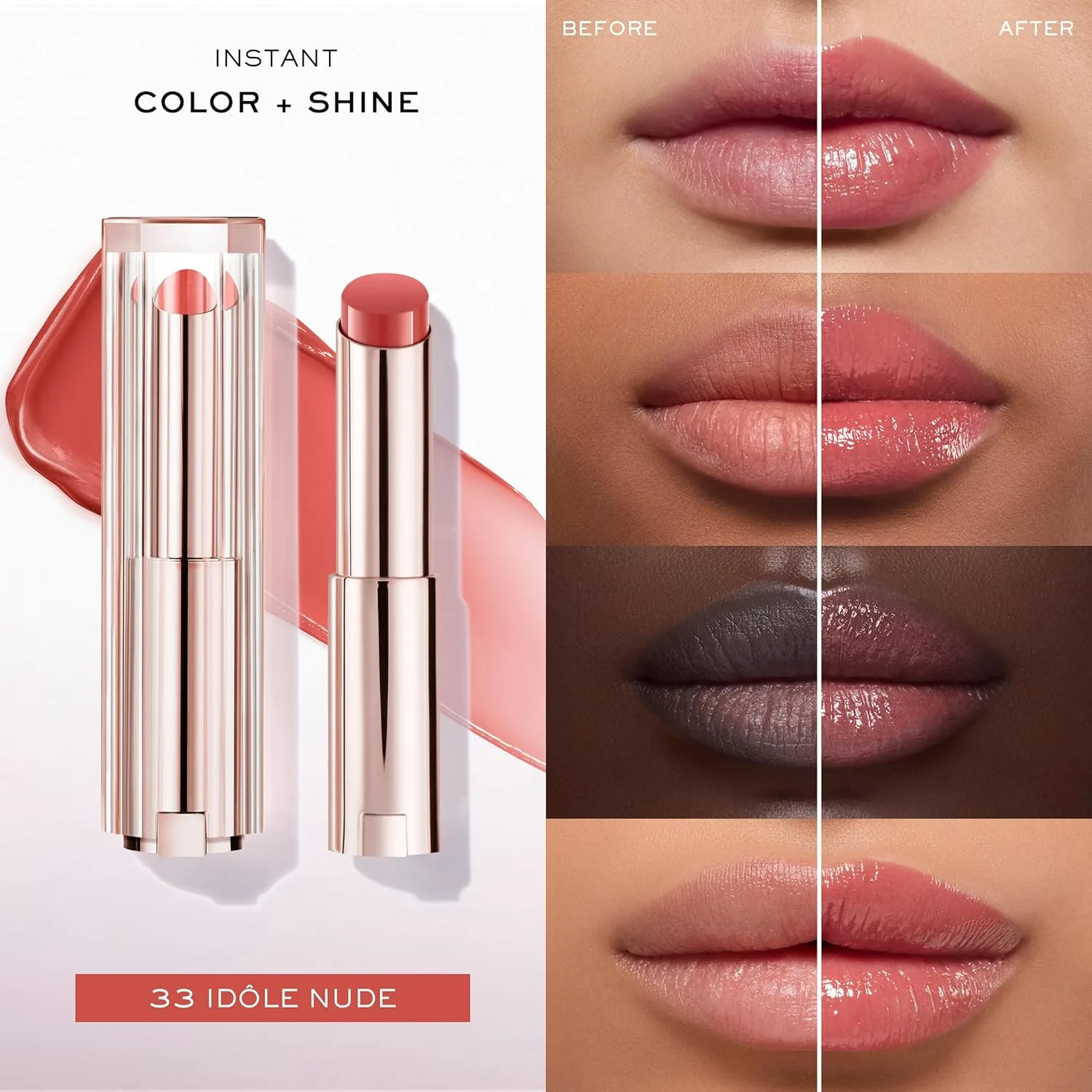 Увлажняющий бальзам для губ Lancôme Lip Idôle Squalane-12 Butterglow - мгновенный блеск, 24-часовое увлажнение и регулируемая интенсивность цвета для гладких и увлажненных губ., 33 IDOLE NUDE (Warm Pinky Nude) — фото 3