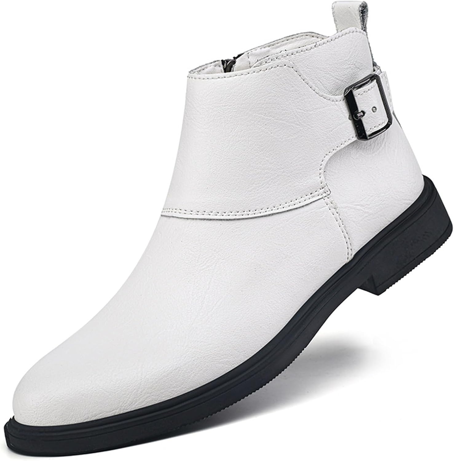

Мужские ботинки челси из натуральной кожи с заостренным носком, регулируемой пряжкой и внутренней молнией, ботильоны на щиколотку для повседневного и делового стиля Qlpou, белый