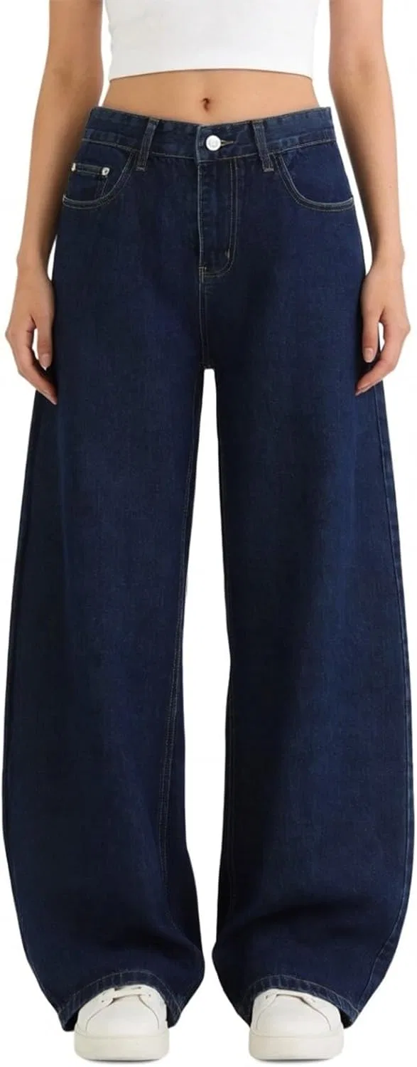 Джинсы свободные Mid Rise Stretch Denim Pants, темно-синие