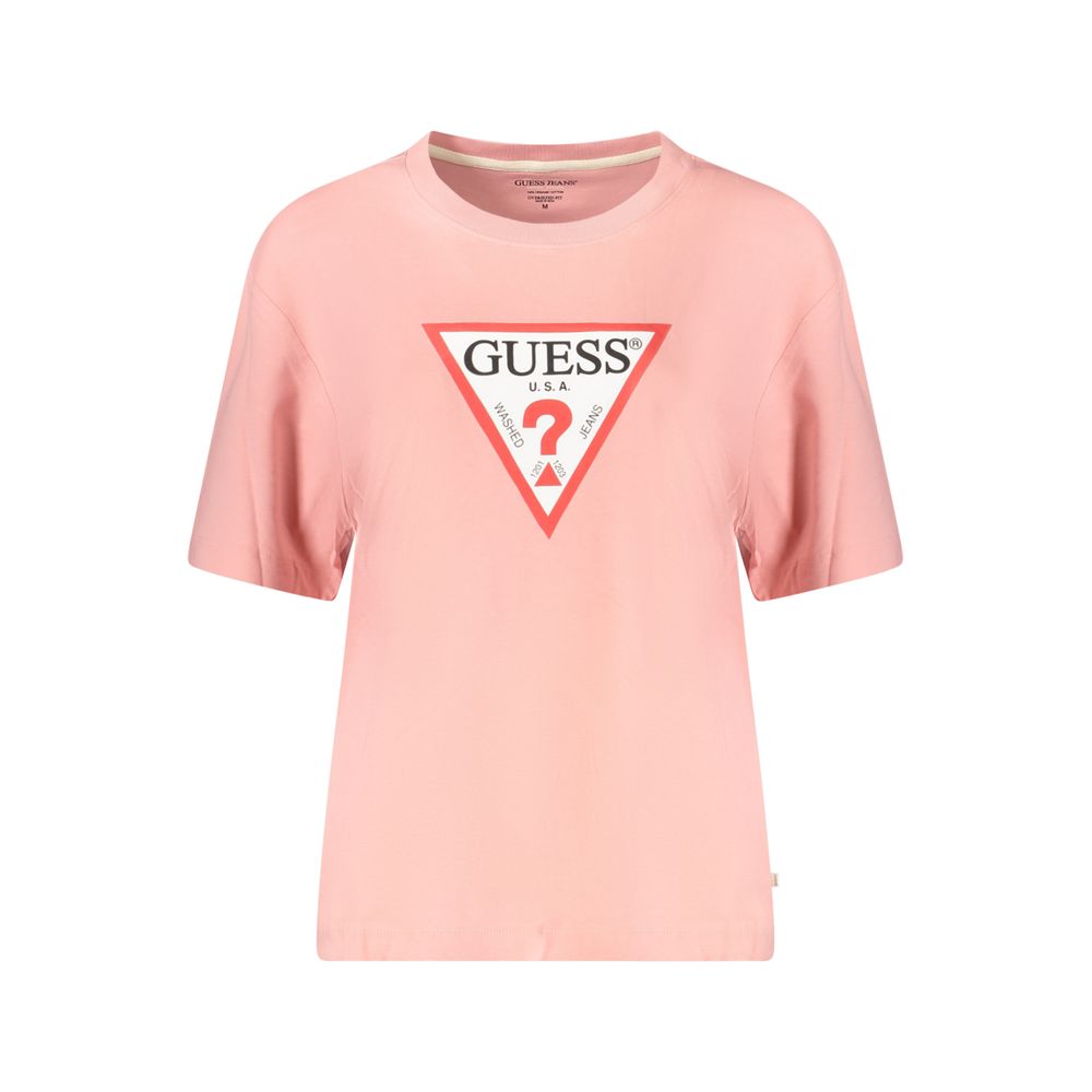 

Розовая хлопковая футболка Guess Shoes, розовый