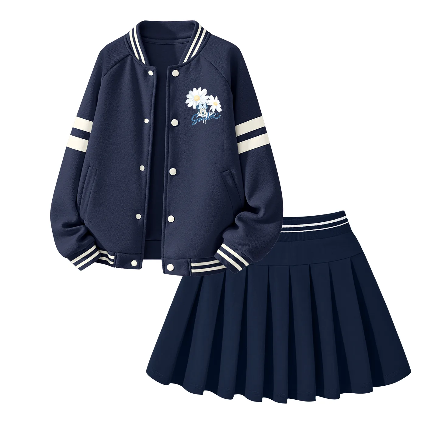 Детский комплект из двух предметов с юбкой средней длины Disney, Diwei Flower K Navy Blue+Solid Color Deep Sea Blue