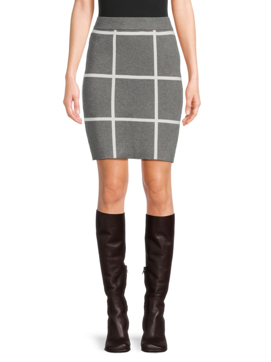 

Клетчатая прямая мини-юбка Saks Fifth Avenue, цвет Dark Grey