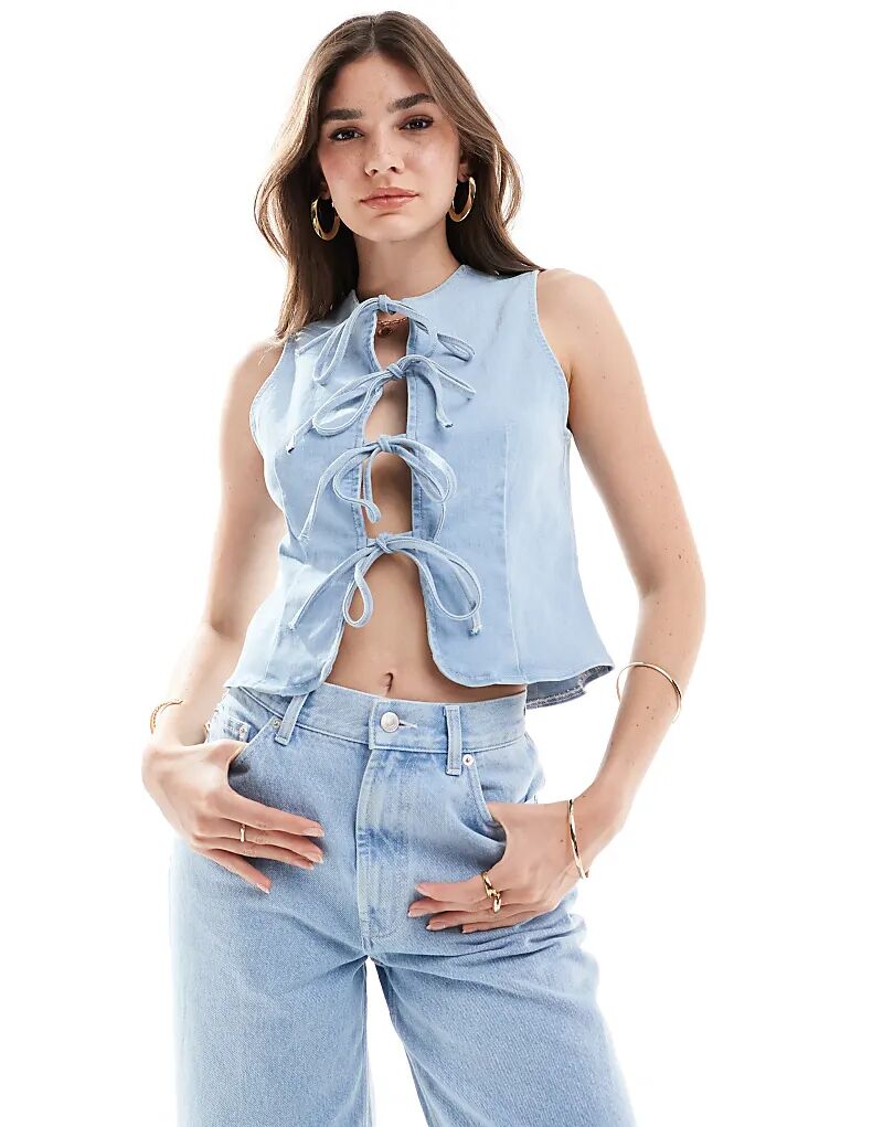 

Джинсовый топ с завязками спереди в отбеленном цвете ASOS DESIGN