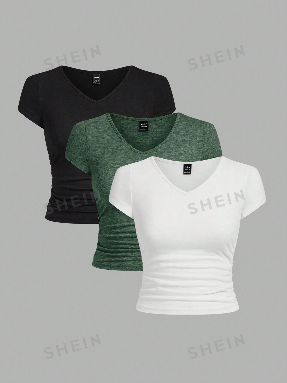 

Футболка трикотажная Shein Ezwear с V-образным вырезом, темно-зеленый