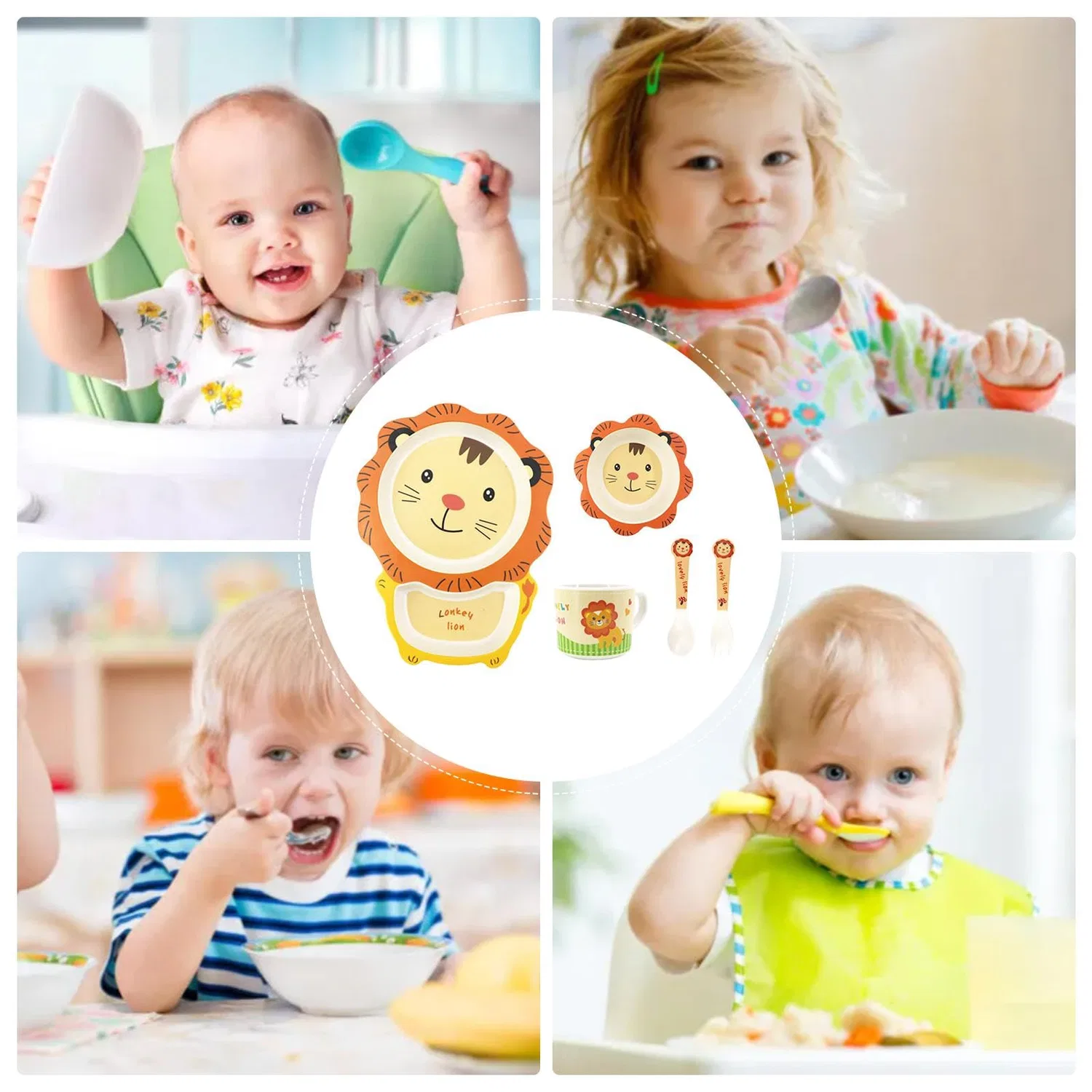 Детский набор посуды с раздельными секциями и рисунком льва — фото 4