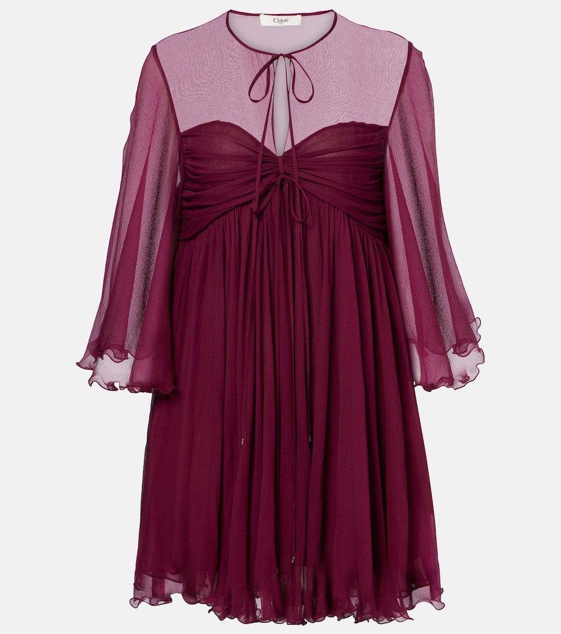

Прозрачное шелковое мини-платье со сборками Chloé, Maroon Pink