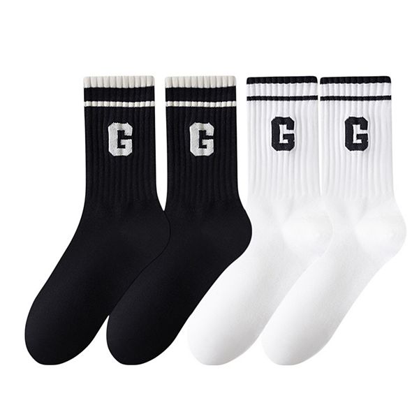 

Женские рифленые хлопковые носки-гольфы 4 пары с полосатыми манжетами и спортивными цветами Anna-Kaci, White Black