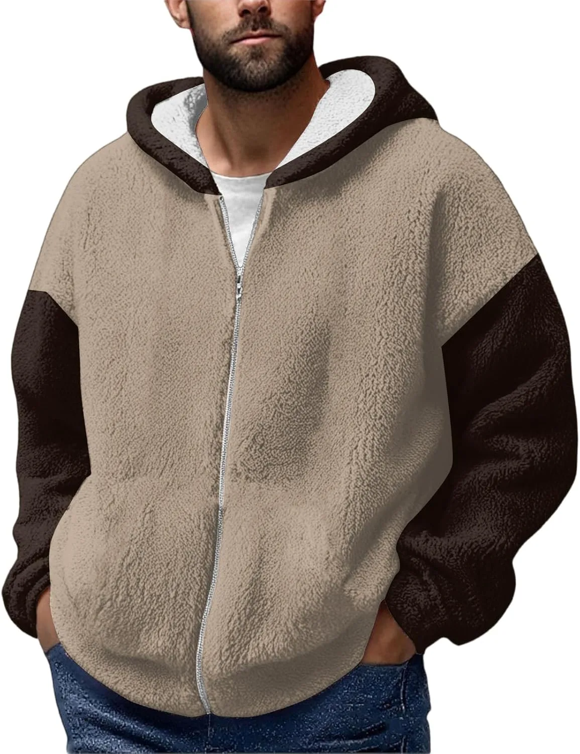 

Мужская толстовка с капюшоном Sherpa, цветной блок, теплая куртка на молнии с карманами MGWTFZDL