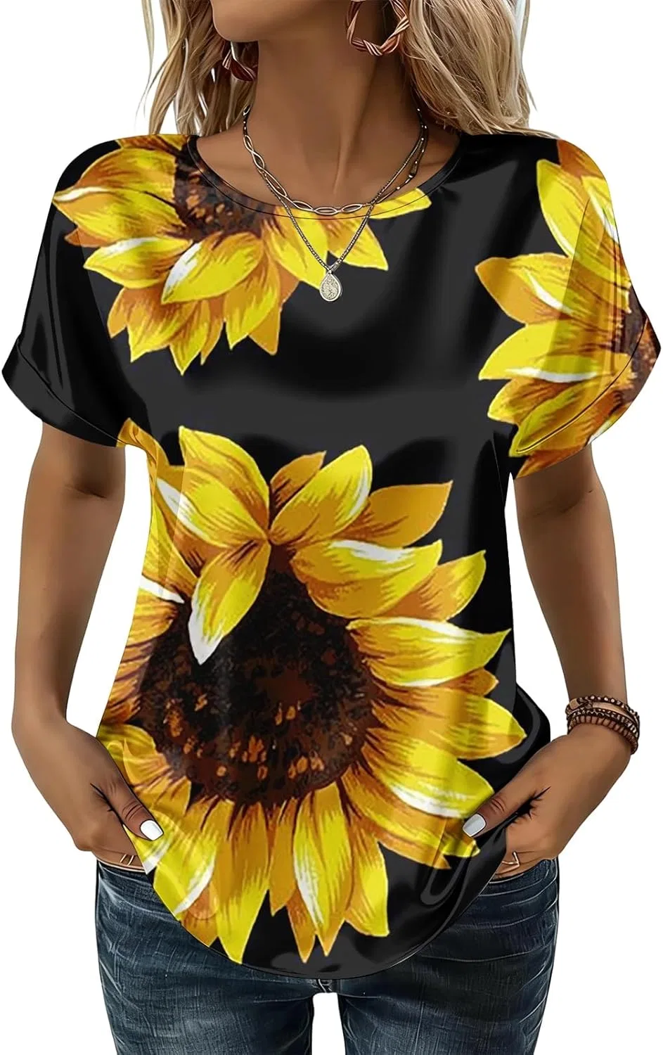 Блуза женская из сатина с коротким рукавом, 4-yellow