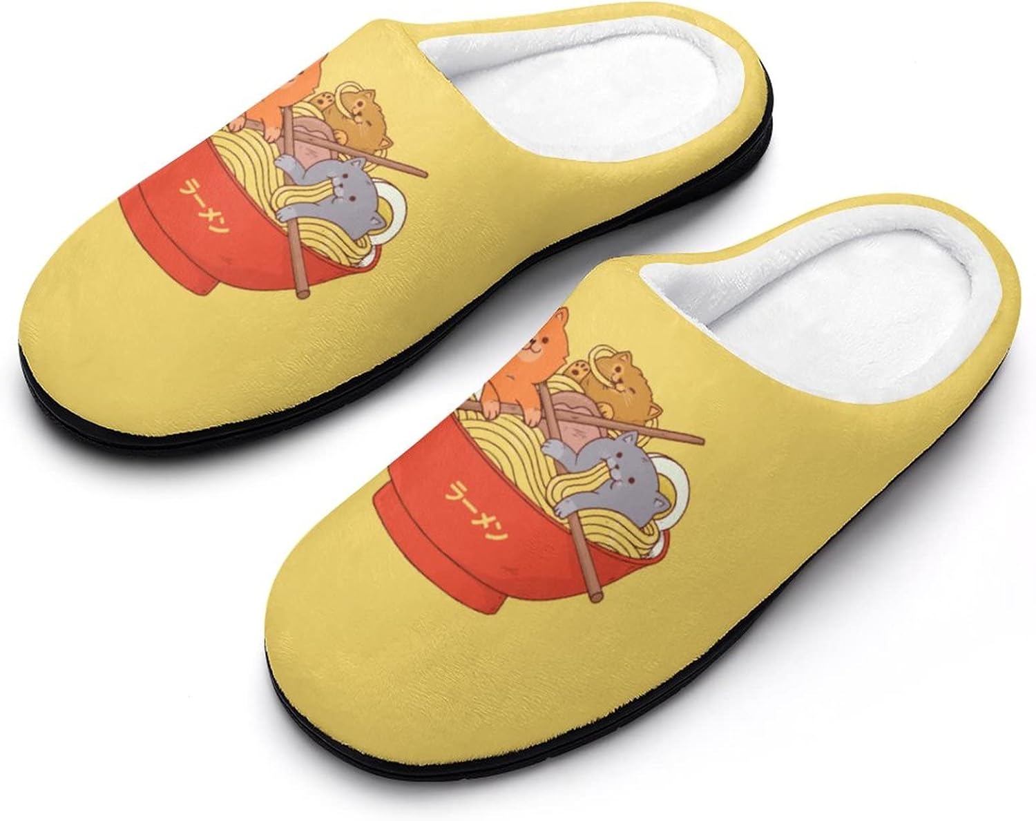 

WEEDKEYCAT Милая кошка Японская рамен-лапша Мужские удобные тапочки с эффектом памяти для взрослых Домашняя обувь на хлопковой подошве, 7-8（40-41） Style