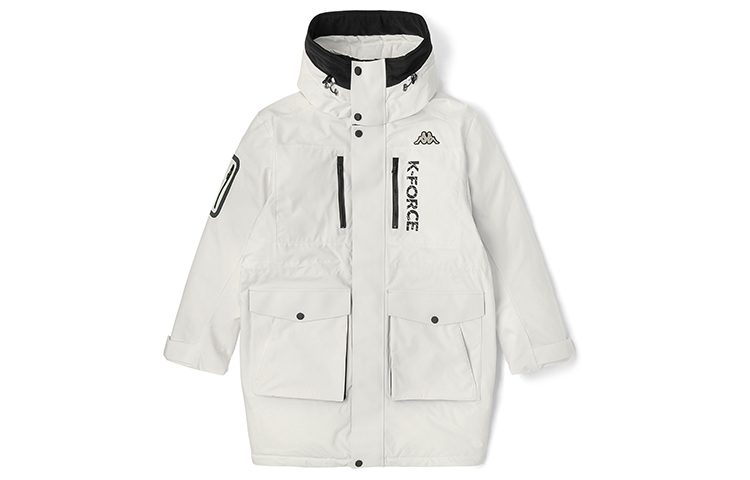 

Мужская пуховая куртка с капюшоном, свободного кроя, утепленная, средней длины, с надписью "Bell" Kappa, korean белый-012