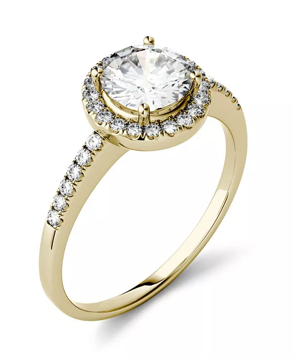 

Кольцо с круглым ореолом из муассанита (эквивалент бриллианта 1-1/3 карата) из 14-каратного, белого или розового золота Charles & Colvard, gold