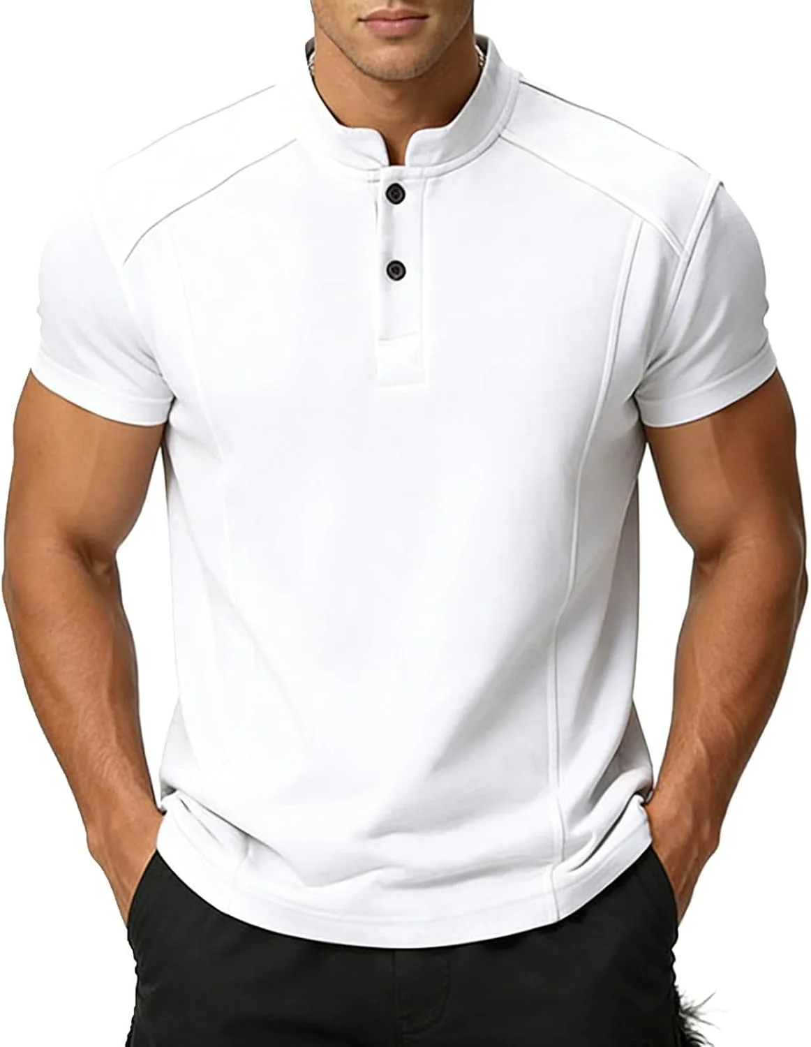 

Мужская футболка Henley с коротким рукавом и воротником-стойкой