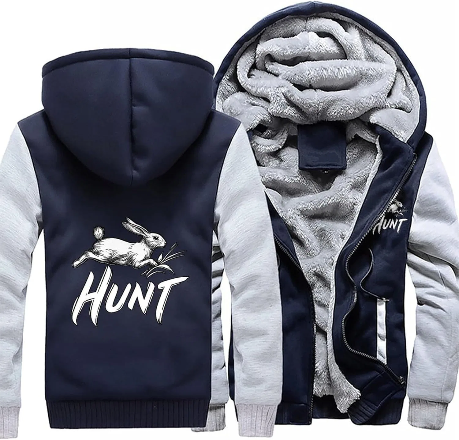 Толстовка Hunt Hunting Rabbits Running для мужчин, зимняя флисовая куртка, теплый пуховик Generic, светло-серый — фото 3