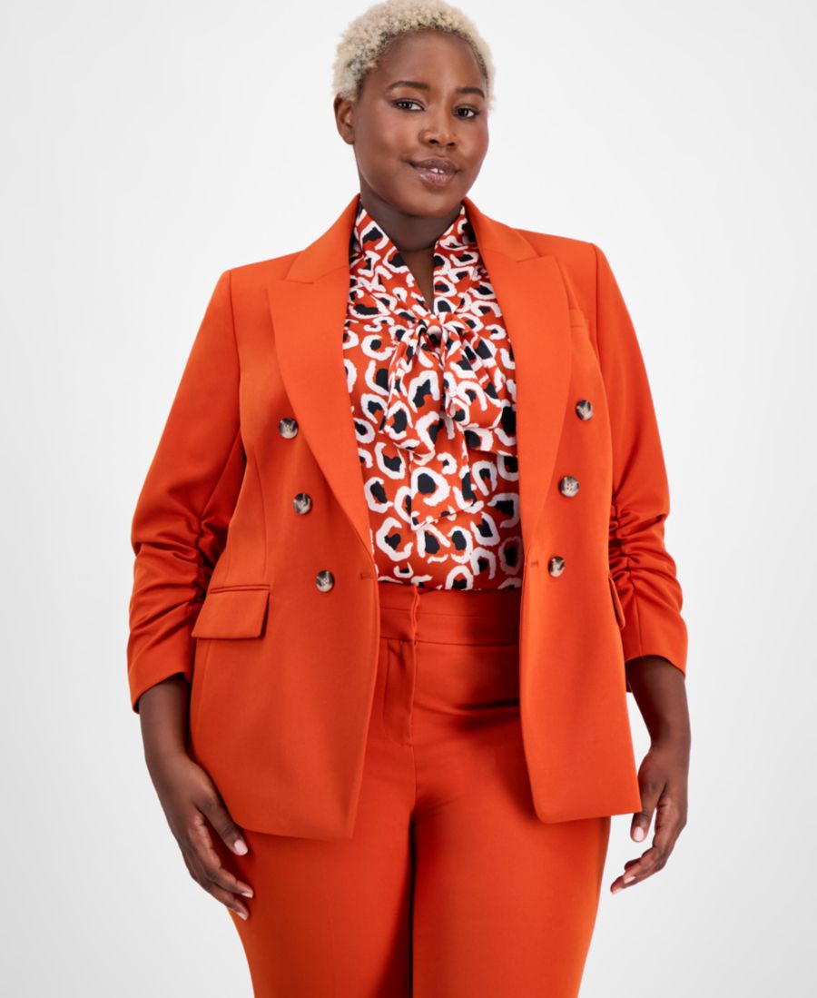 

Двубортный жакет больших размеров с присборенными рукавами Tahari ASL, Persimmon