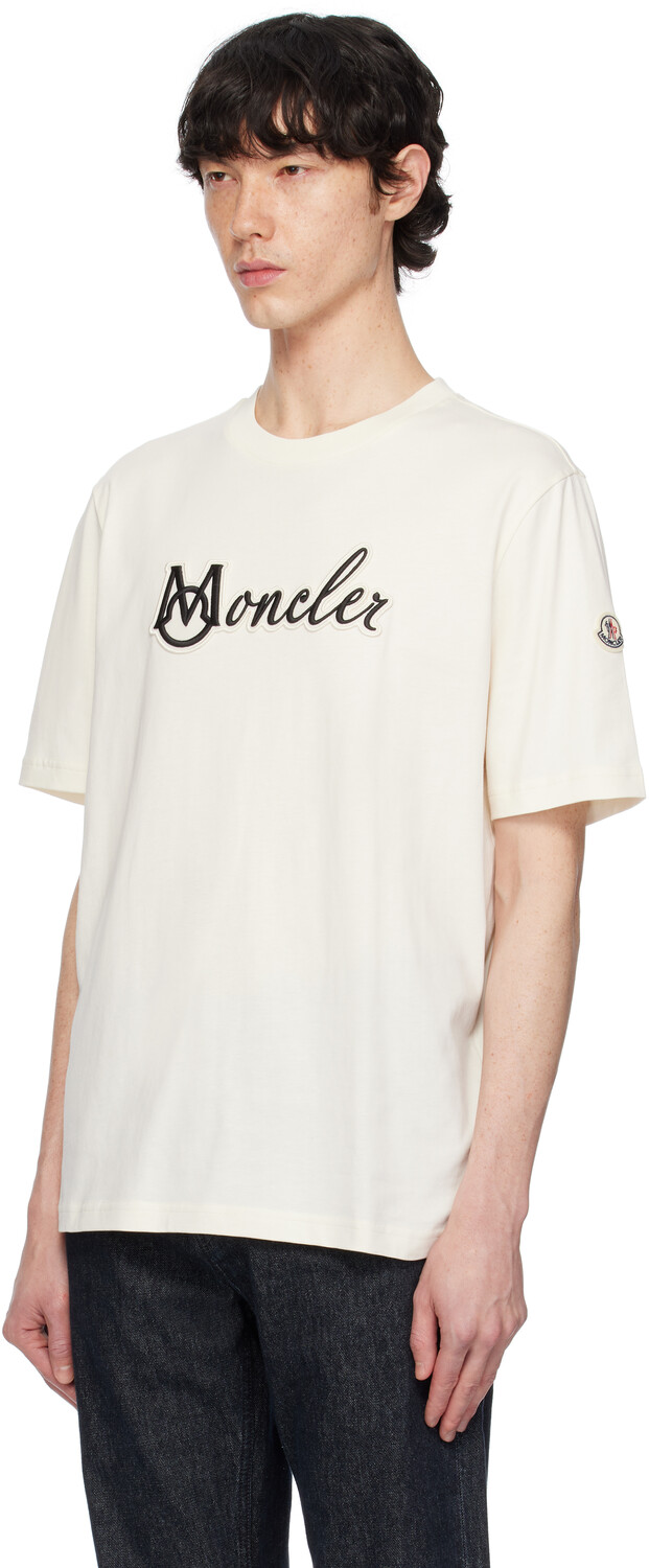 Футболка из хлопка с вышитым логотипом университета цвета «Off-White» Moncler — фото 4