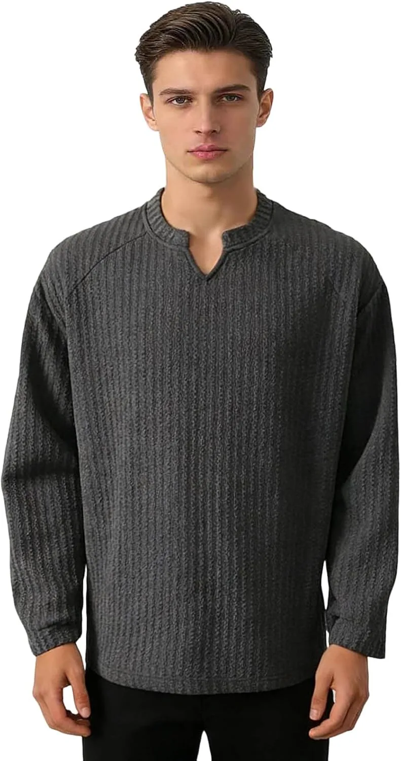 

Футболка с длинным рукавом Cambkatl Fashion Textured для мужчин — легкая свободная майка с V-образным вырезом