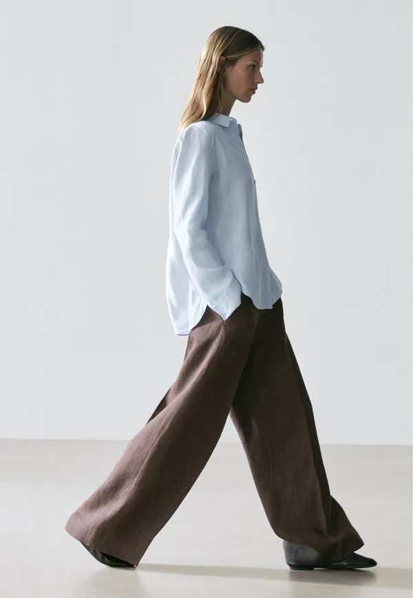 Струящаяся блузка на пуговицах Massimo Dutti, Blue — фото 4