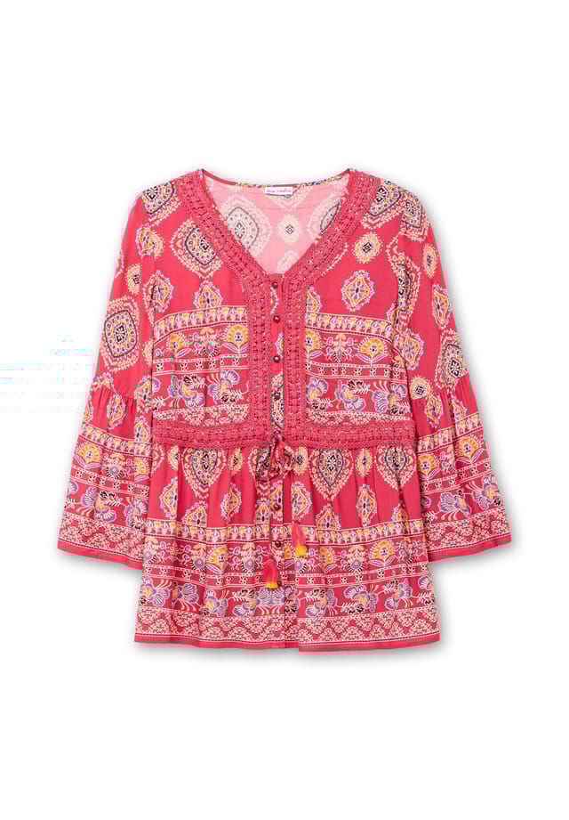 

Длинная блузка в этническом стиле с кружевом крючком Sheego By Joebrowns, красный
