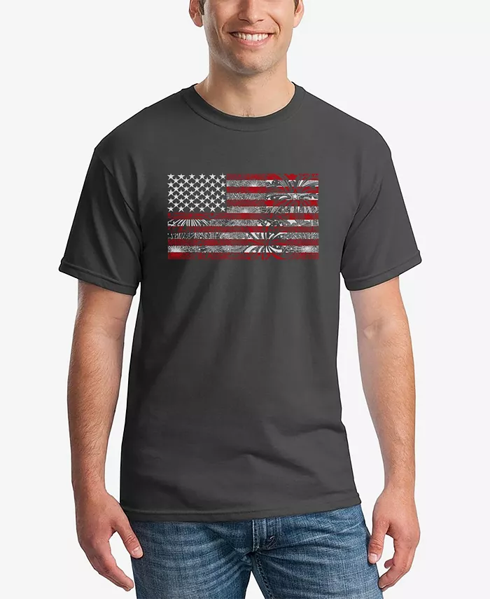 

Мужская футболка Word Art Fireworks American Flag LA Pop Art, серый
