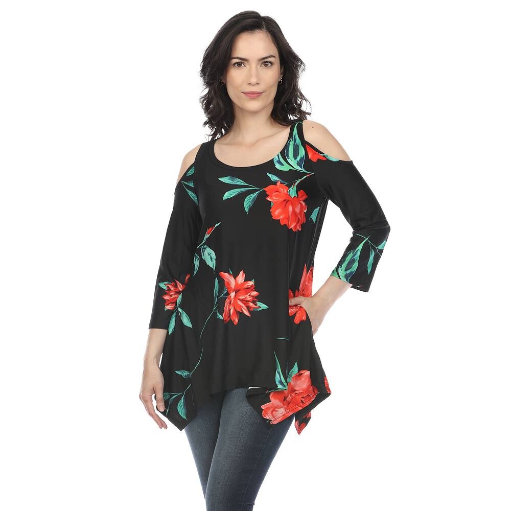 

Женский топ с открытыми плечами и цветочным принтом WM Fashion, цвет Black Red