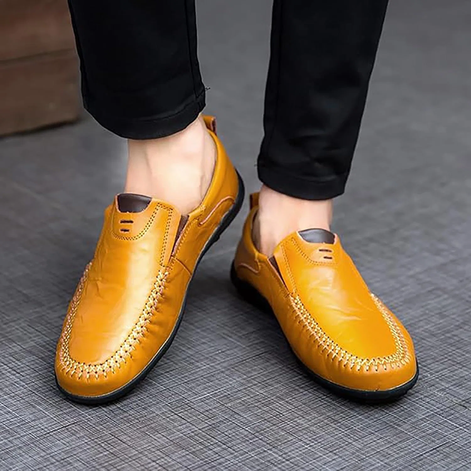 Мокасины мужские Leather Slip-On Loafers, желтый DAO-UPPSE — фото 2