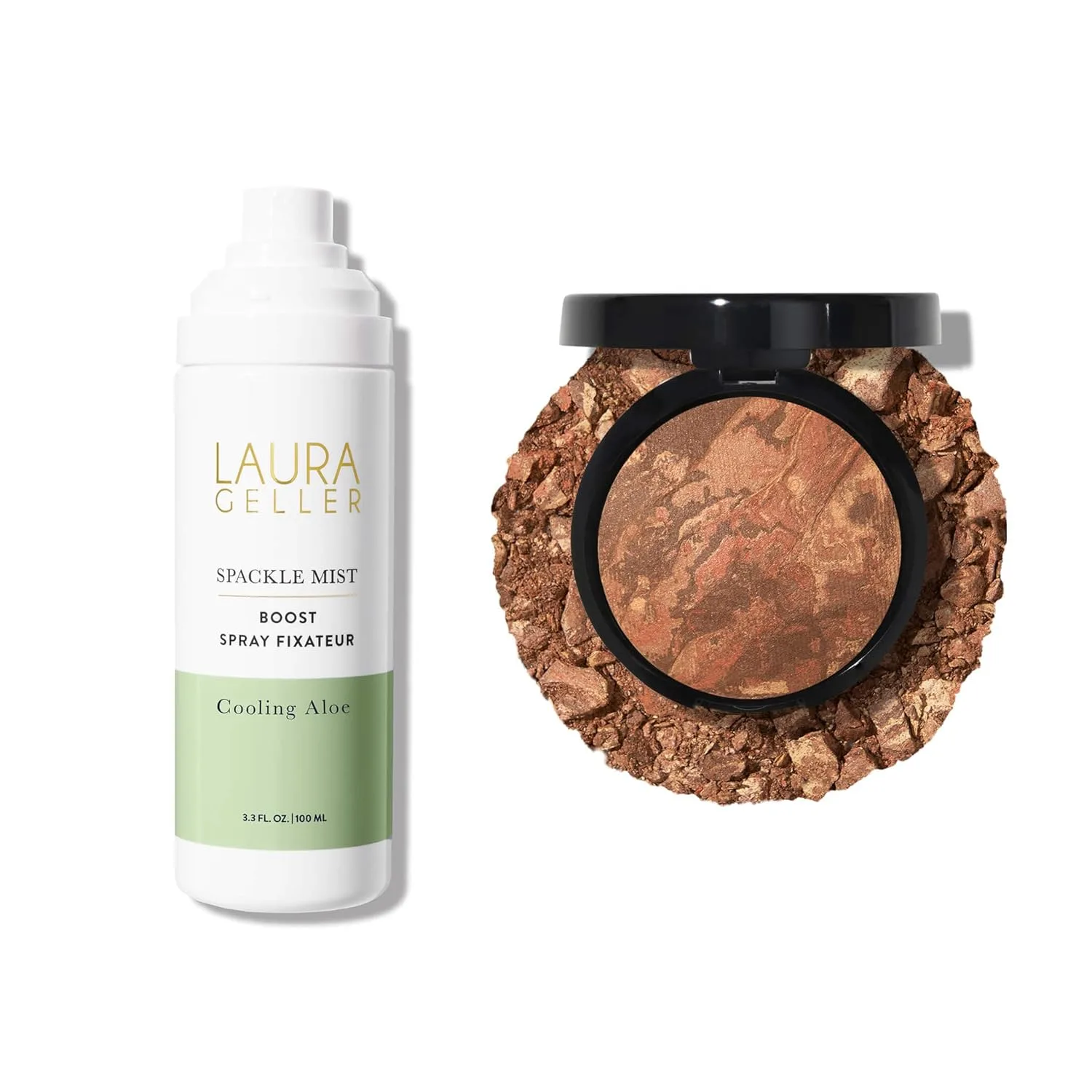 LAURA GELLER NEW YORK Baked Balance-n-Brighten Powder Foundation, Deep + Spackle Mist Boost with Cooling Aloe, Deep