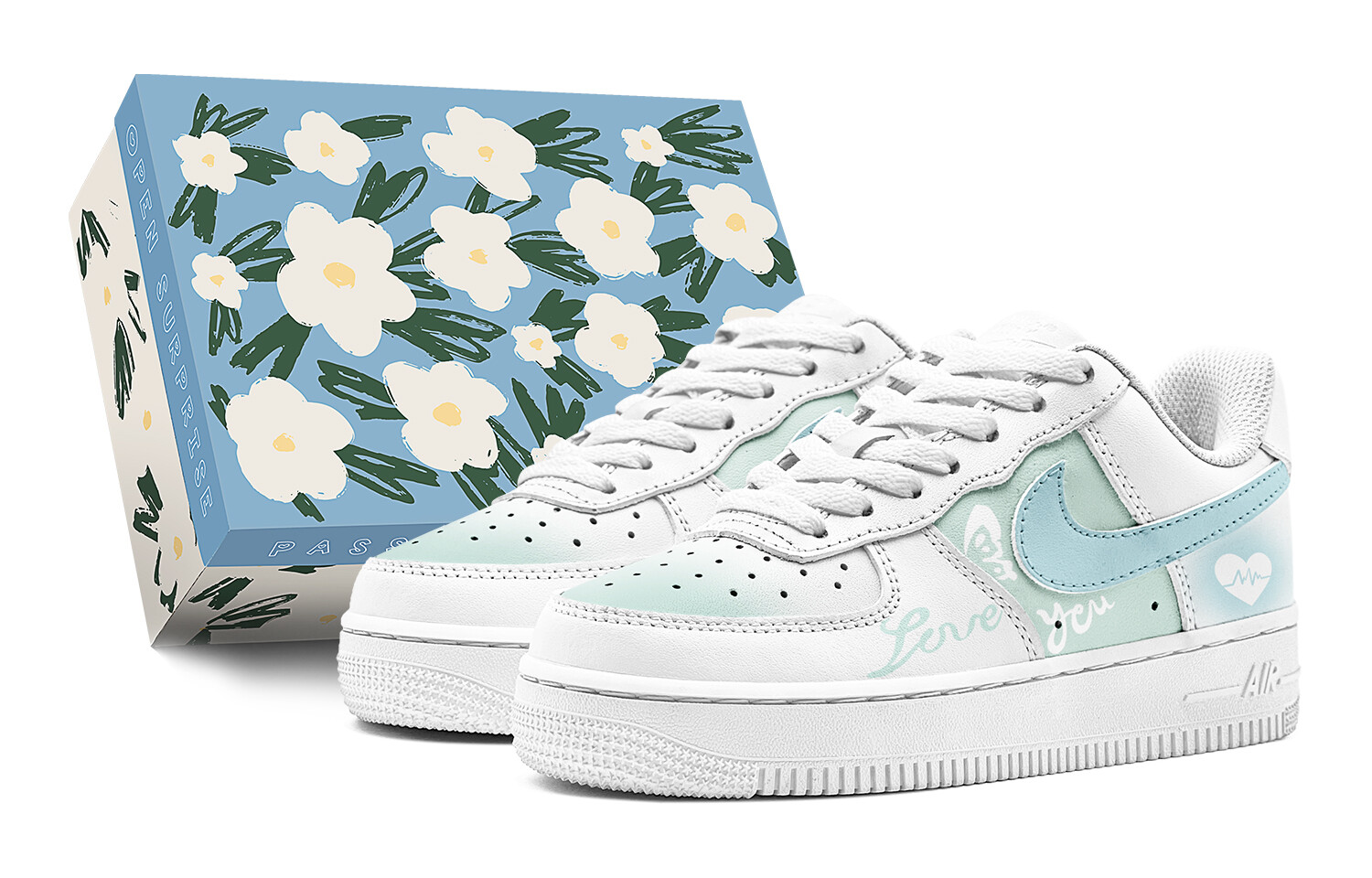 

Кроссовки Nike Air Force 1 Skateboarding Shoes Men Low-top Blue/Green, зеленый