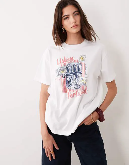

Белая объемная футболка с рисунком Lisbon Abercrombie & Fitch, Белый, Белая объемная футболка с рисунком Lisbon Abercrombie & Fitch