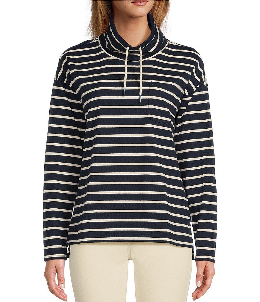 

Топ из хлопкового джерси L.L.Bean Heritage Mariner в полоску с воротником-воронкой и длинными рукавами, синий