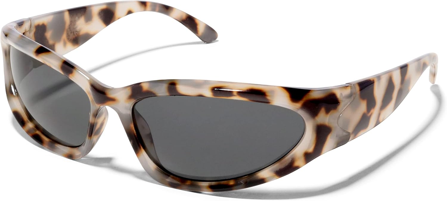 

Солнцезащитные очки ShadyVEU Y2K с обтекаемой формой, футуристические, узкие, модные, овальной формы, спортивные, с защитой от ультрафиолета UV400, Tortoise Frame / Smoke Lens