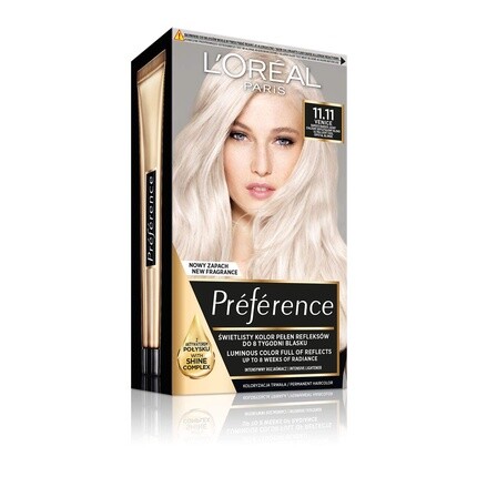 

Цвет волос Preference 11.11 Venice Очень светлый холодный кристаллический блондин 243G, L'Oreal