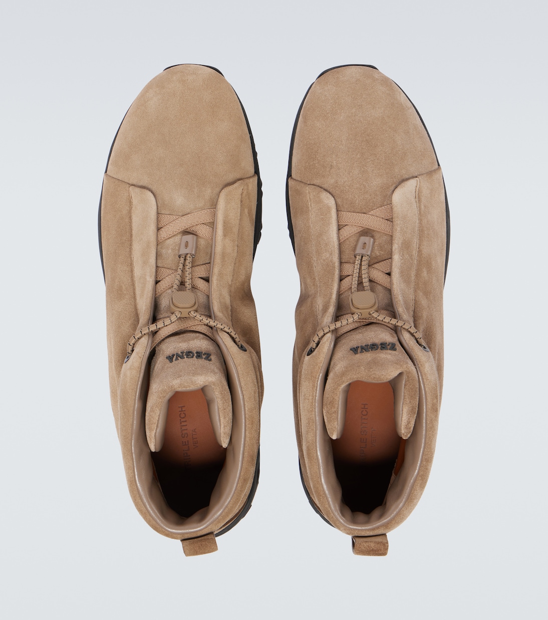 Высокие кеды из замши с тройной строчкой Zegna, Coconut — фото 4