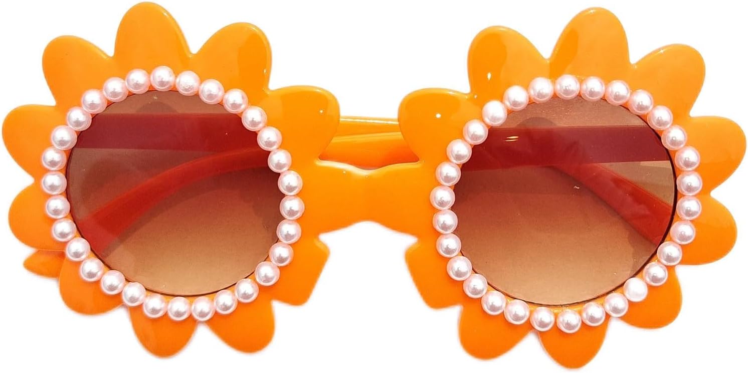 

Willochra Милые цветочные солнцезащитные очки со стразами для женщин, круглые пляжные солнцезащитные очки с бриллиантами и жемчугом, модные блестящие очки для вечеринок, Orange
