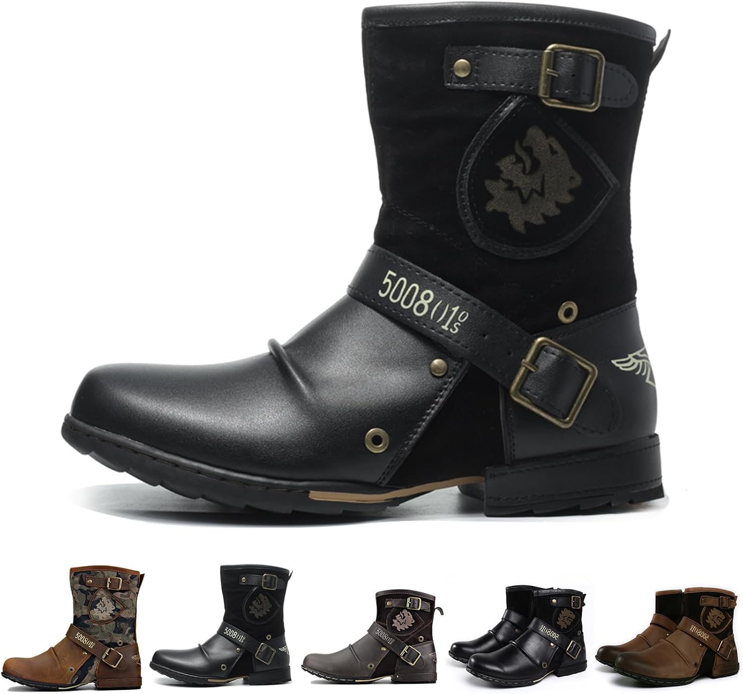 

Мужские байкерские повседневные ботинки 2025 с модной молнией из кожи Gezolligheid, черный