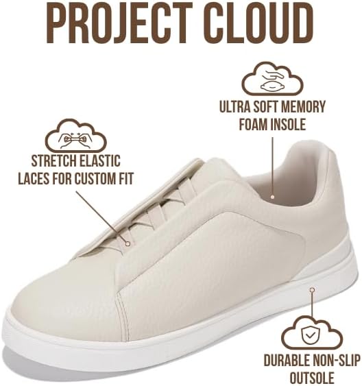 Мужские кроссовки Project Cloud с стелькой из настоящей кожи и памяти формы - легкие и противоскользящие кроссовки для мужчин, повседневные кроссовки без шнурков (Hudson), Offwhite — фото 2