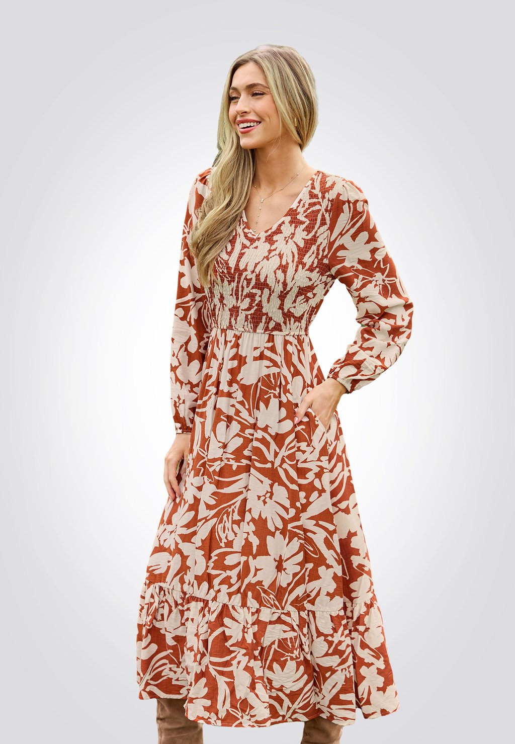 

Повседневное платье FLORAL PUFF SLEEVE Cupshe, оранжевый